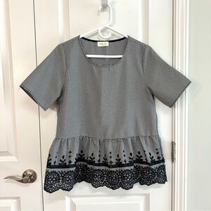 Orange Creek Gingham Ruffle Lace Detail Top